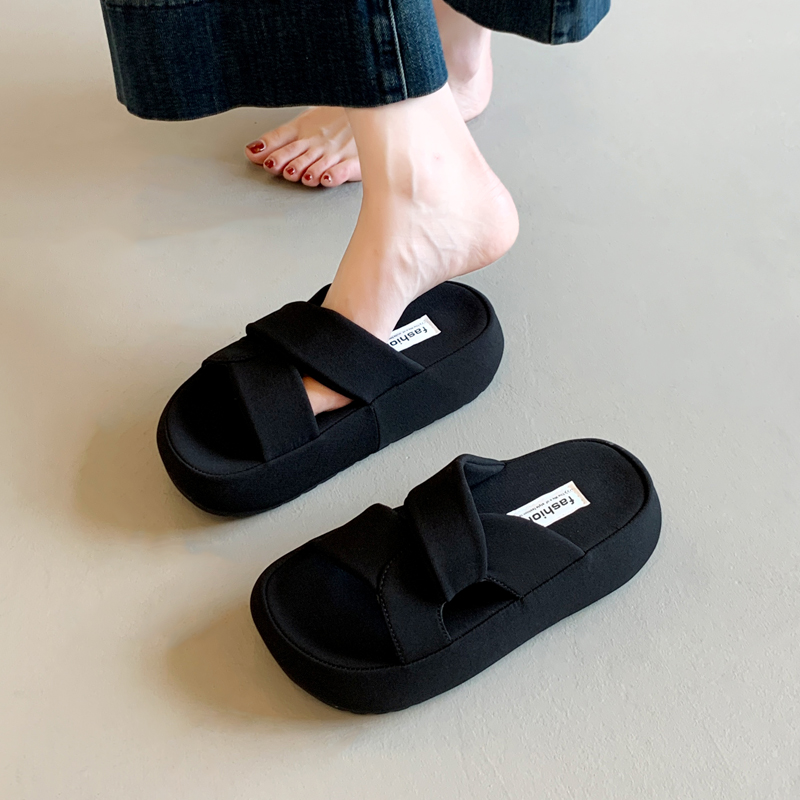 女外穿防滑厚底拖鞋女绝美黑色凉拖鞋夏季2025新款网红沙滩一字拖