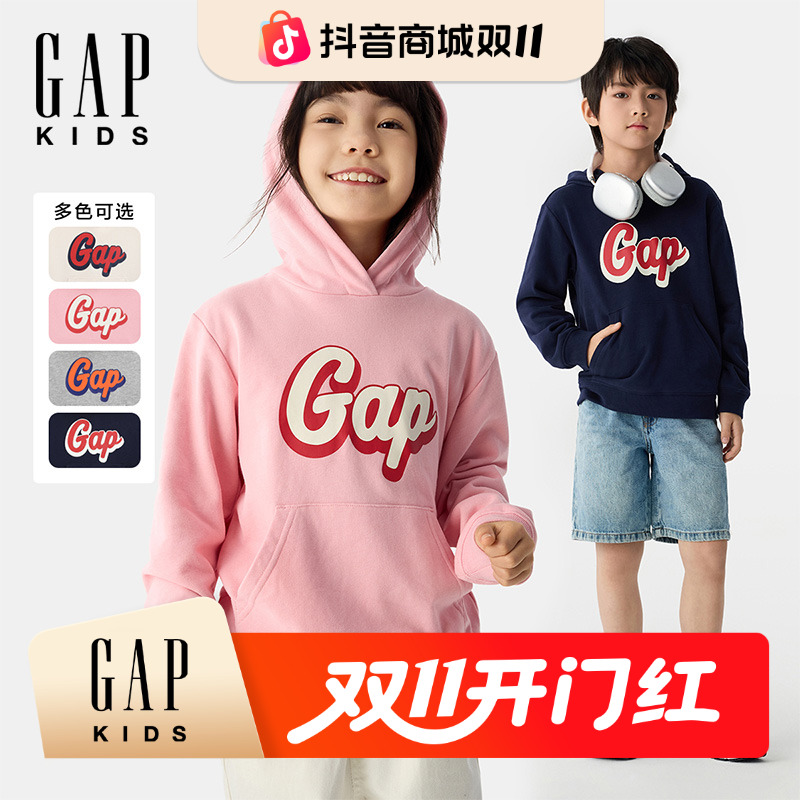【大小童同款】Gap男女童2025春夏新款胶印logo连帽卫衣687366
