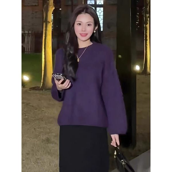 潮流款【爆品】同款大只云朵慕斯 潮流冬季纯色女圆领厚款兔毛毛衣