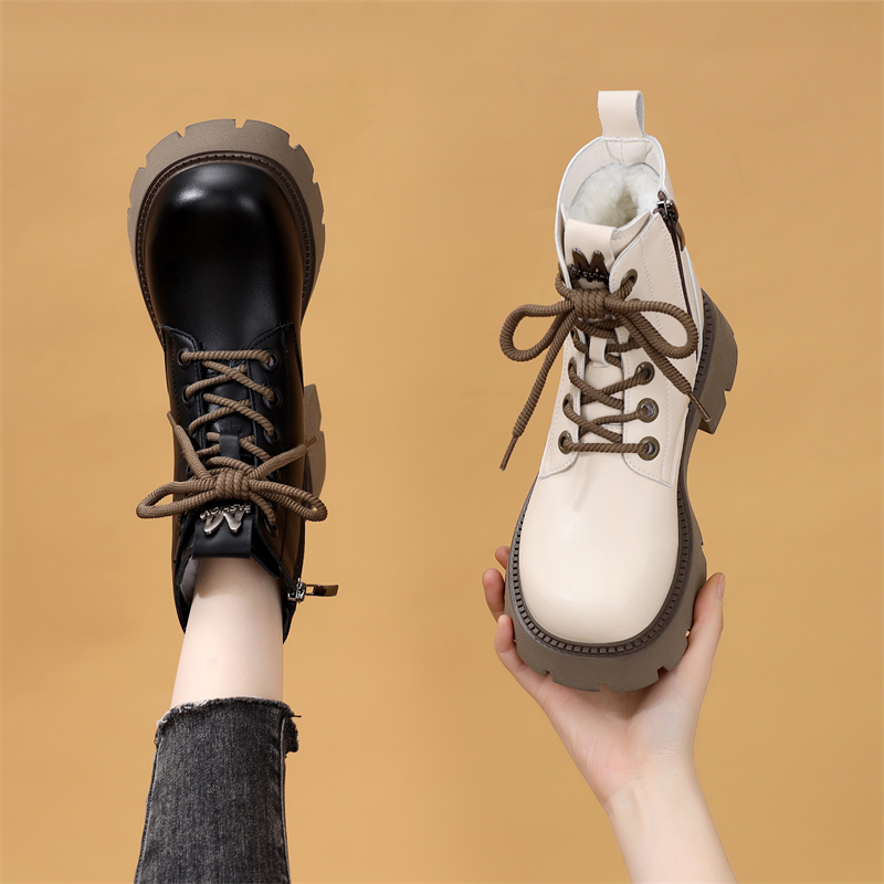 厚底英伦马丁靴女2025年冬季新款时尚羊毛加厚保暖显瘦软底大棉靴