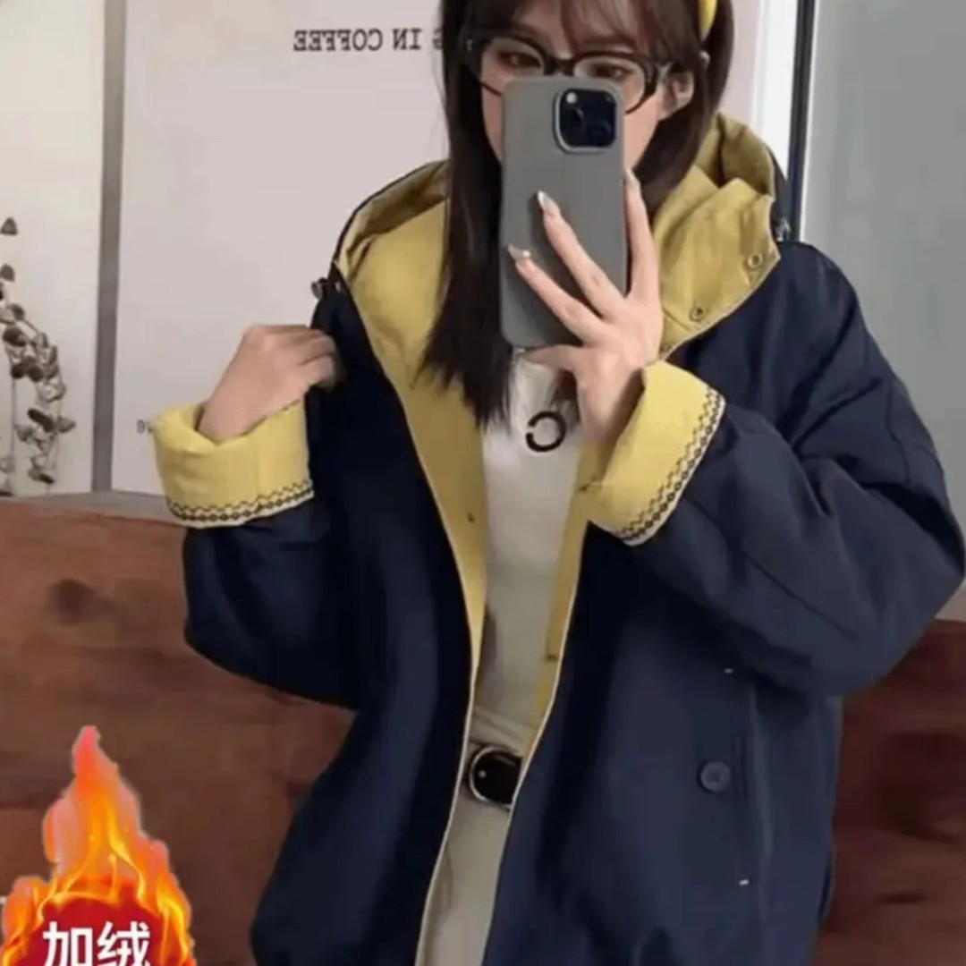 （加绒加厚）冬季常规款印花不起球连帽派克服上衣港风休闲韩版