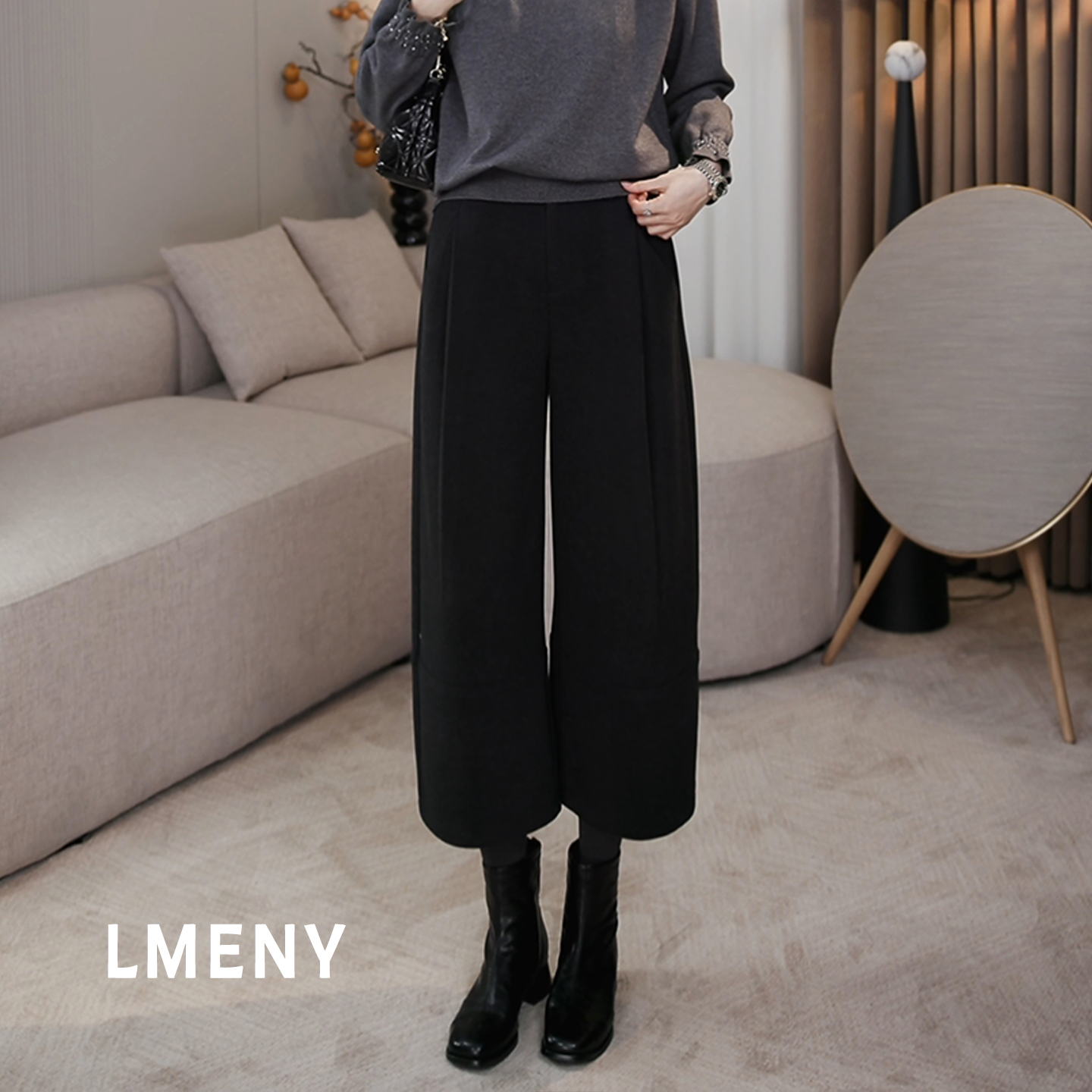 LMENY“花苞裤”加绒八分裤女25年冬新款显瘦加厚休闲裤25DK029