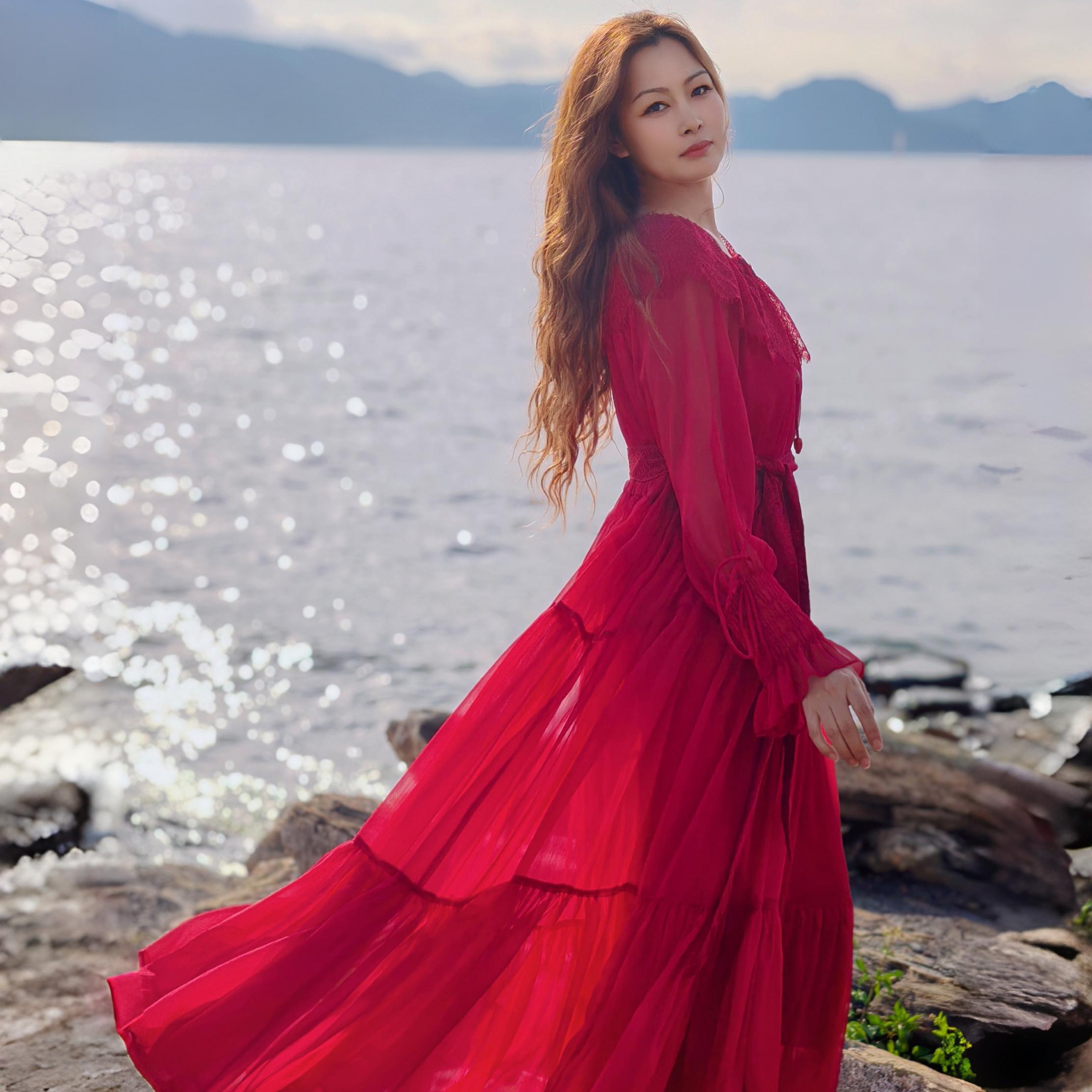 【董艺旅行穿搭】解忧公主连衣裙送蕾丝披肩旅行拍照8米大摆仙女裙