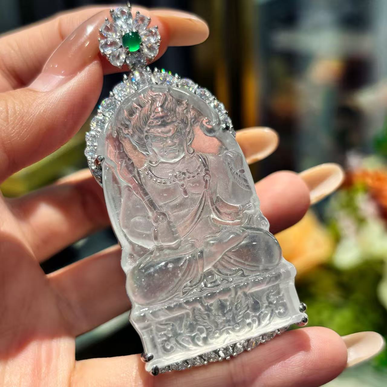 VISING天然石英质玉水沫不动明王鸡本命佛守护神吊坠项链毛衣链