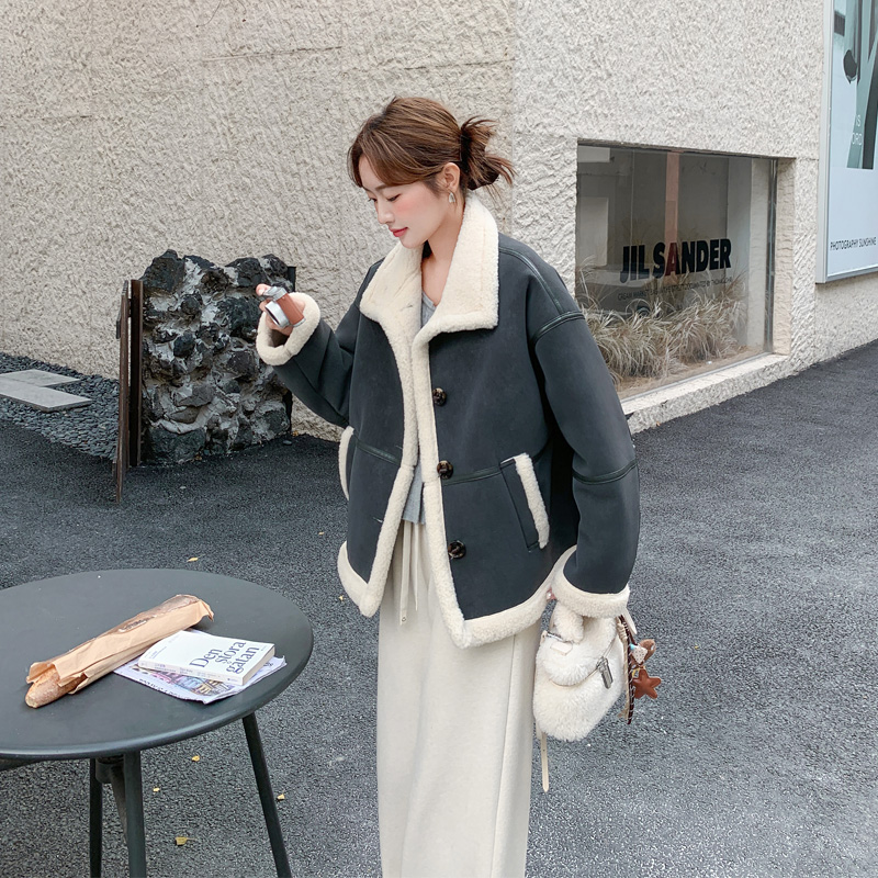 短款时尚百搭皮毛一体外套2025冬季新款复古氛围感甜酷风加厚棉衣