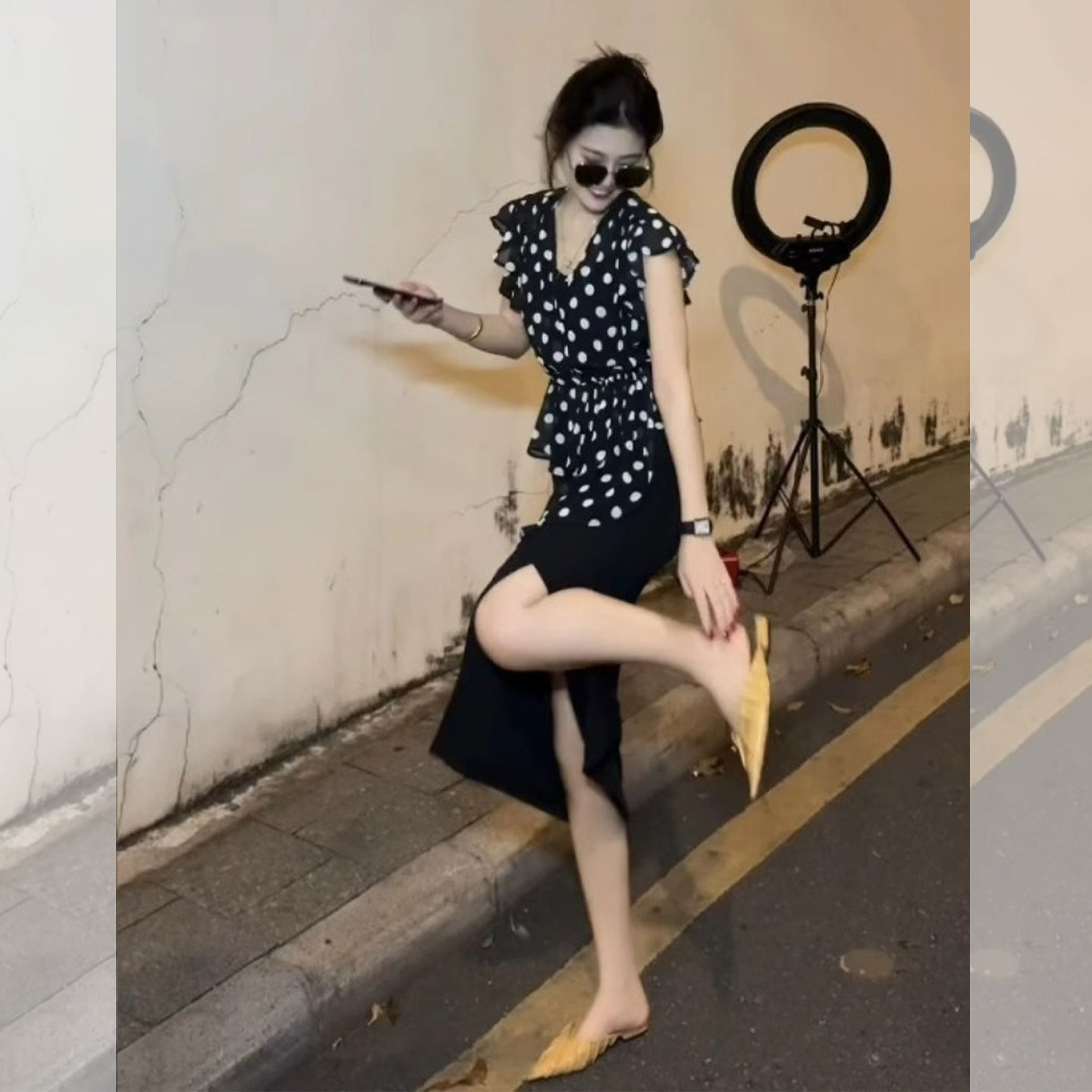 黑色波点上衣搭配半身裙女2025夏日穿搭一整套御姐气质女神范套装