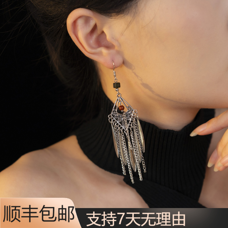 S37旅行拼色波西米亚民族风日韩烧蓝灵动古典菱形耳饰