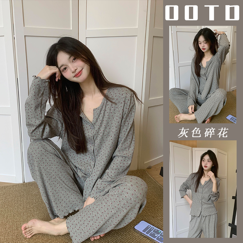 甜美风碎花睡衣女套装春秋季2025新款韩版休闲少女长袖家居服套装