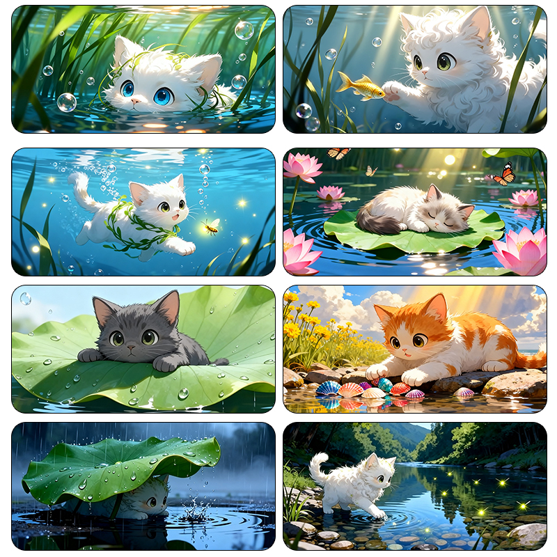 【鱼缸背景贴纸正胶外贴高清定制猫咪背景画水族箱壁纸装饰造景】