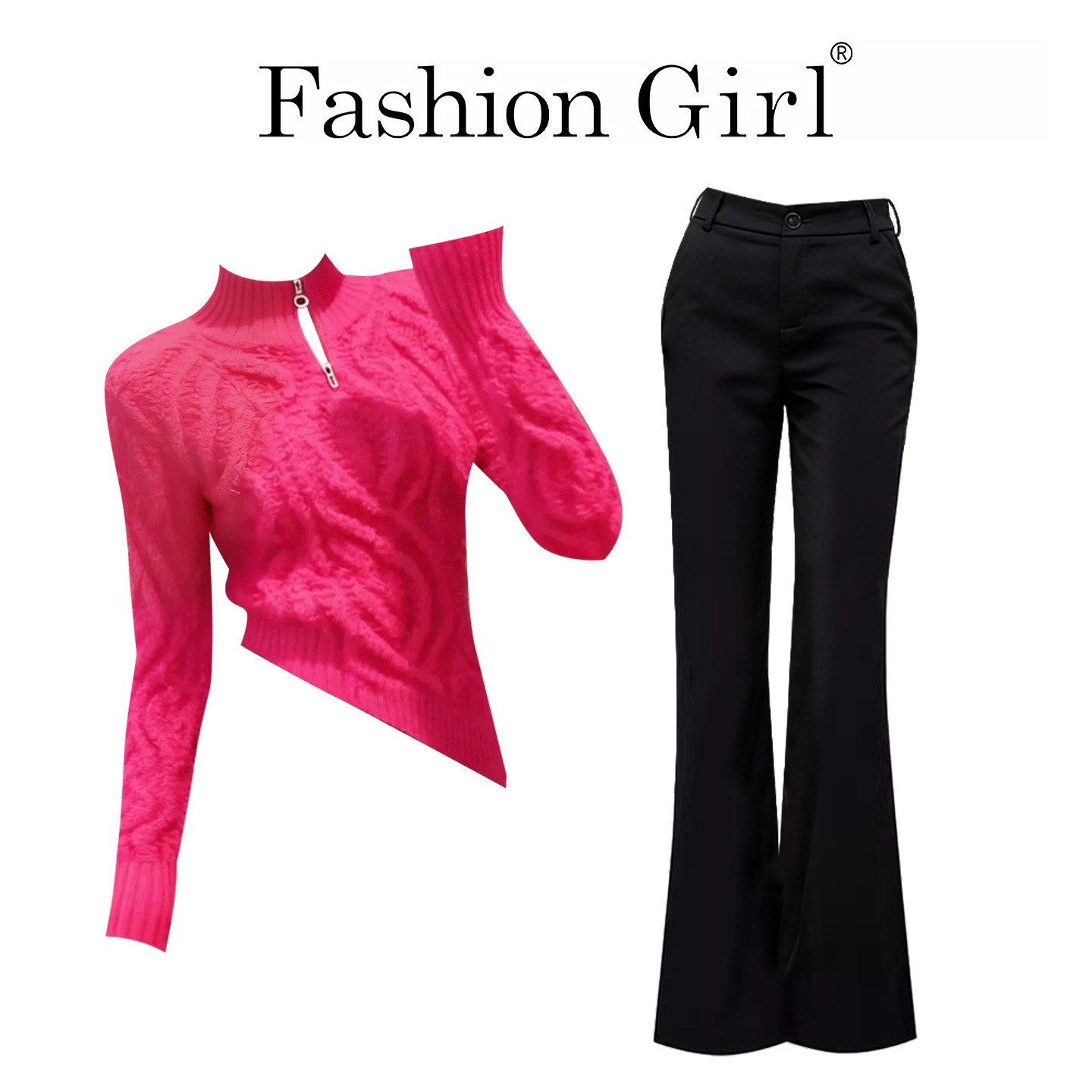 秋冬季一整套女2025复古轻熟风玫红色针织衫毛衣黑色裤子时尚套装