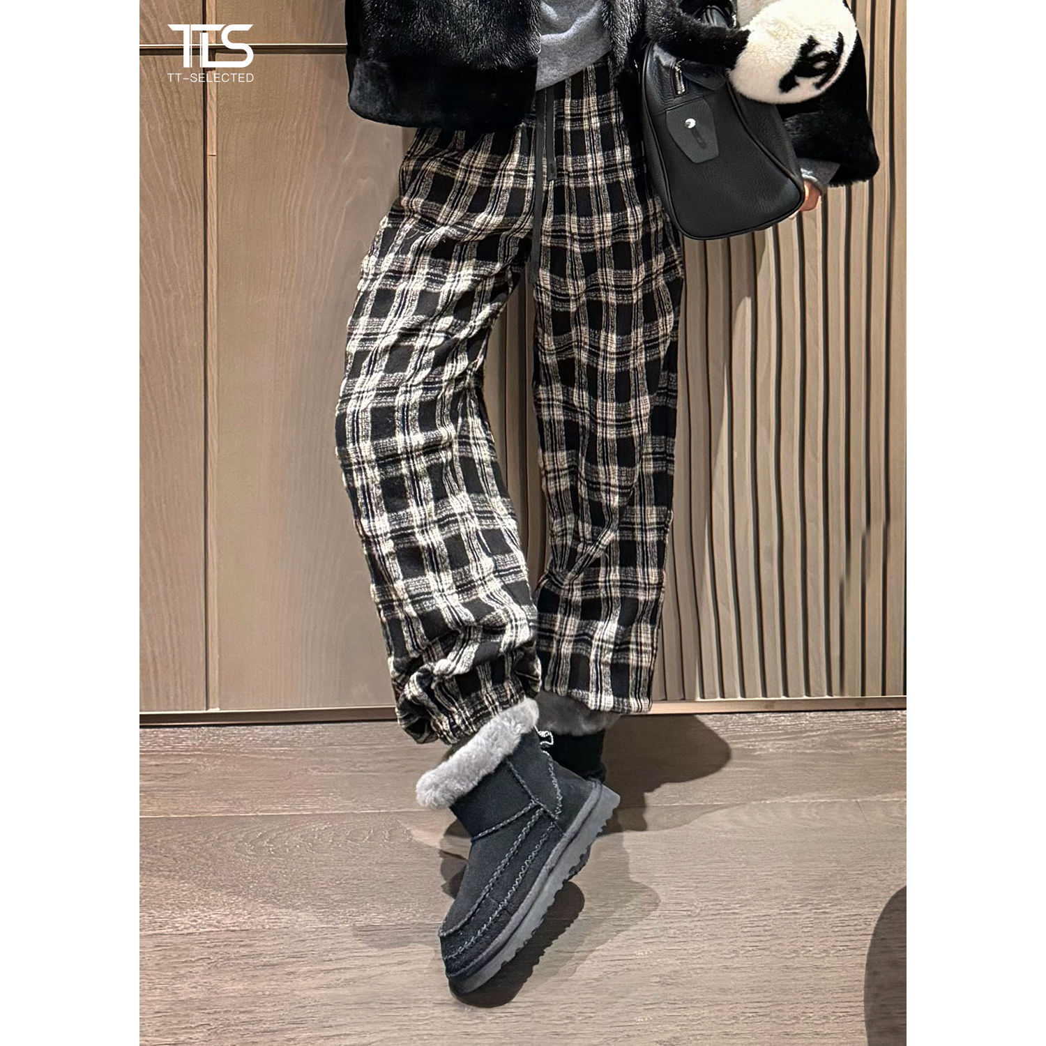 TT【束脚格子】澳洲美利奴羊毛+棉混纺保暖加厚格子束脚长裤CK5147