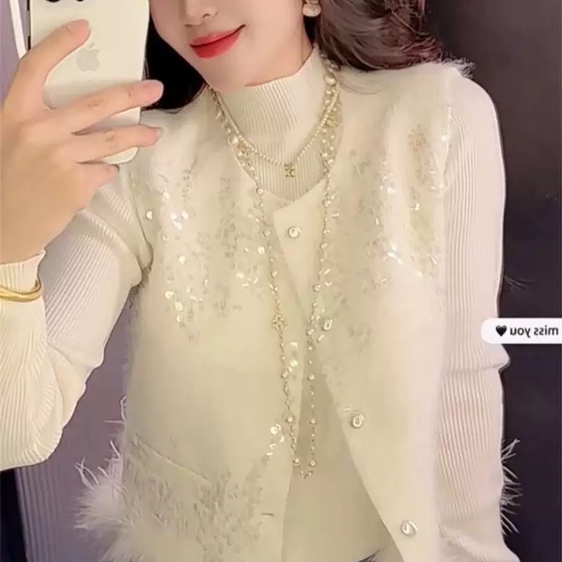 纯欲香风鸵鸟中式国风亮片马甲2025新款气质拼接宽松百搭外搭上衣