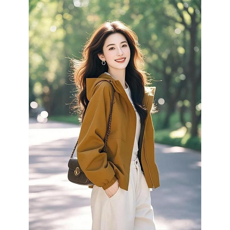 香朵儿设计感百搭连帽冲锋衣女2025年春秋季新款简约宽松正肩外套