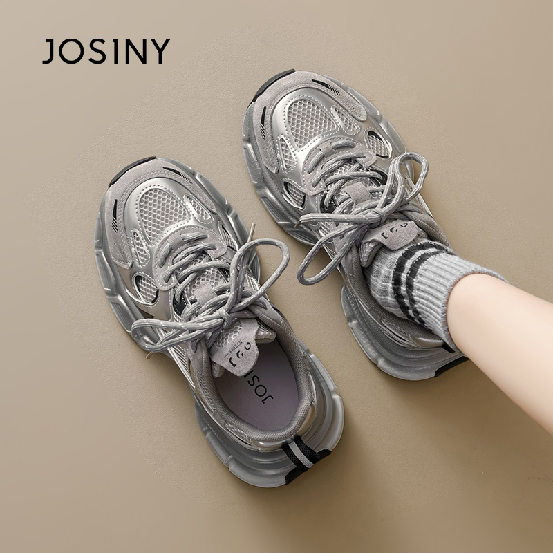 卓诗尼厚底网面老爹鞋女2025秋季新款百搭透气休闲鞋软底运动鞋女