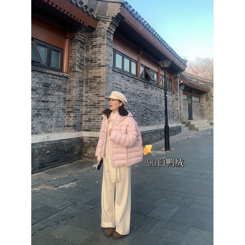 花总吖【排骨泡芙】秋冬新款韩系90白鸭绒连帽排骨羽绒服R425X20289
