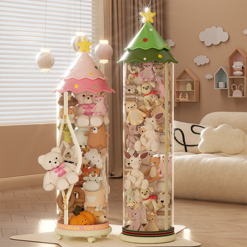 【圣诞款】娃娃收纳桶新款毛绒玩具玩偶整理神器拉链款透明超大容量