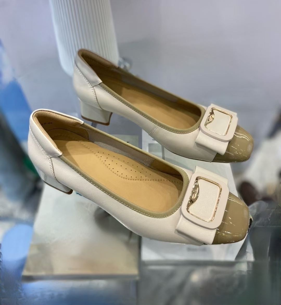 牛皮女鞋单鞋方头货号N184中跟方跟2025秋新款号码35-40红鑫园名