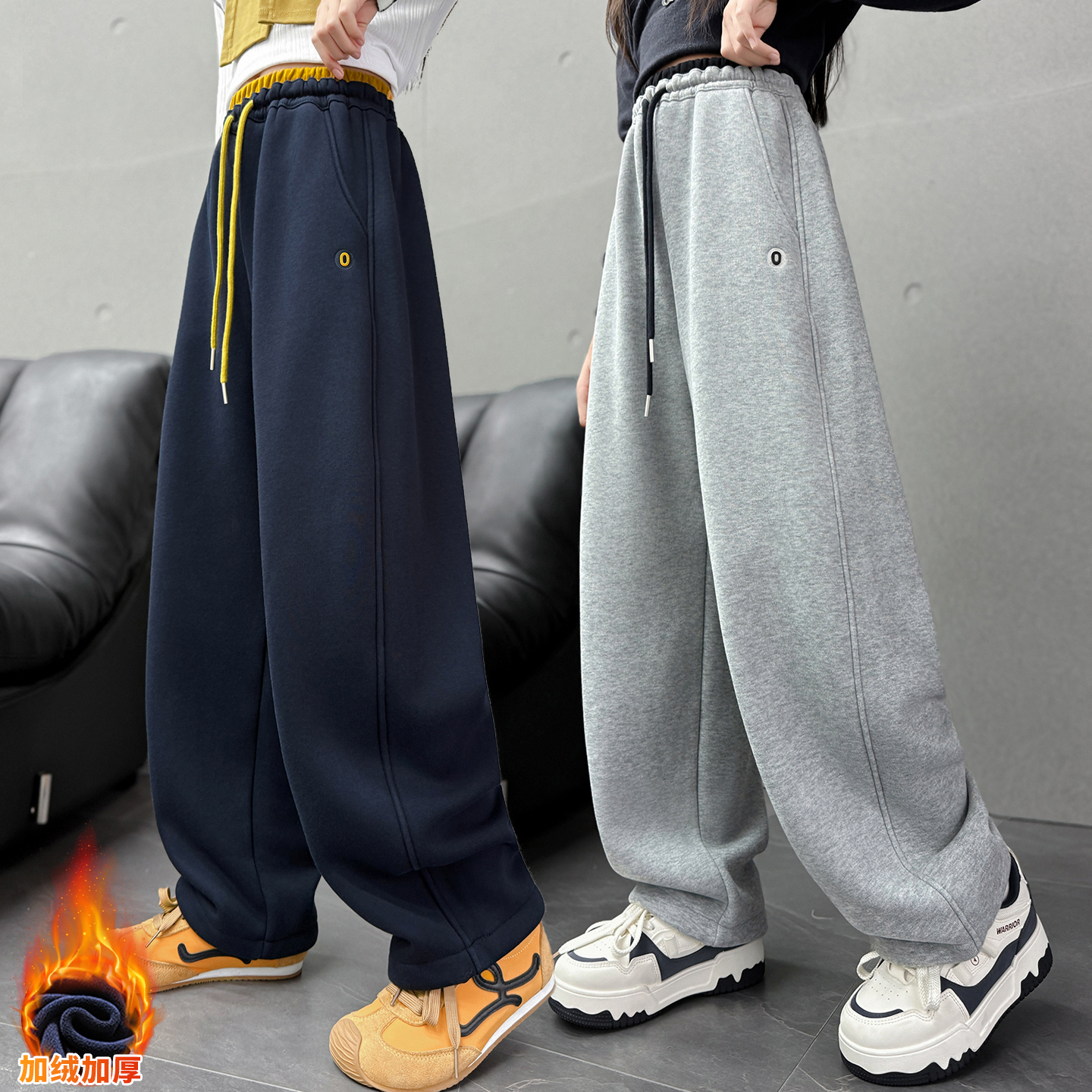 女童加绒裤子冬季2025新款儿童一体绒卫裤女大童初中生休闲运动裤