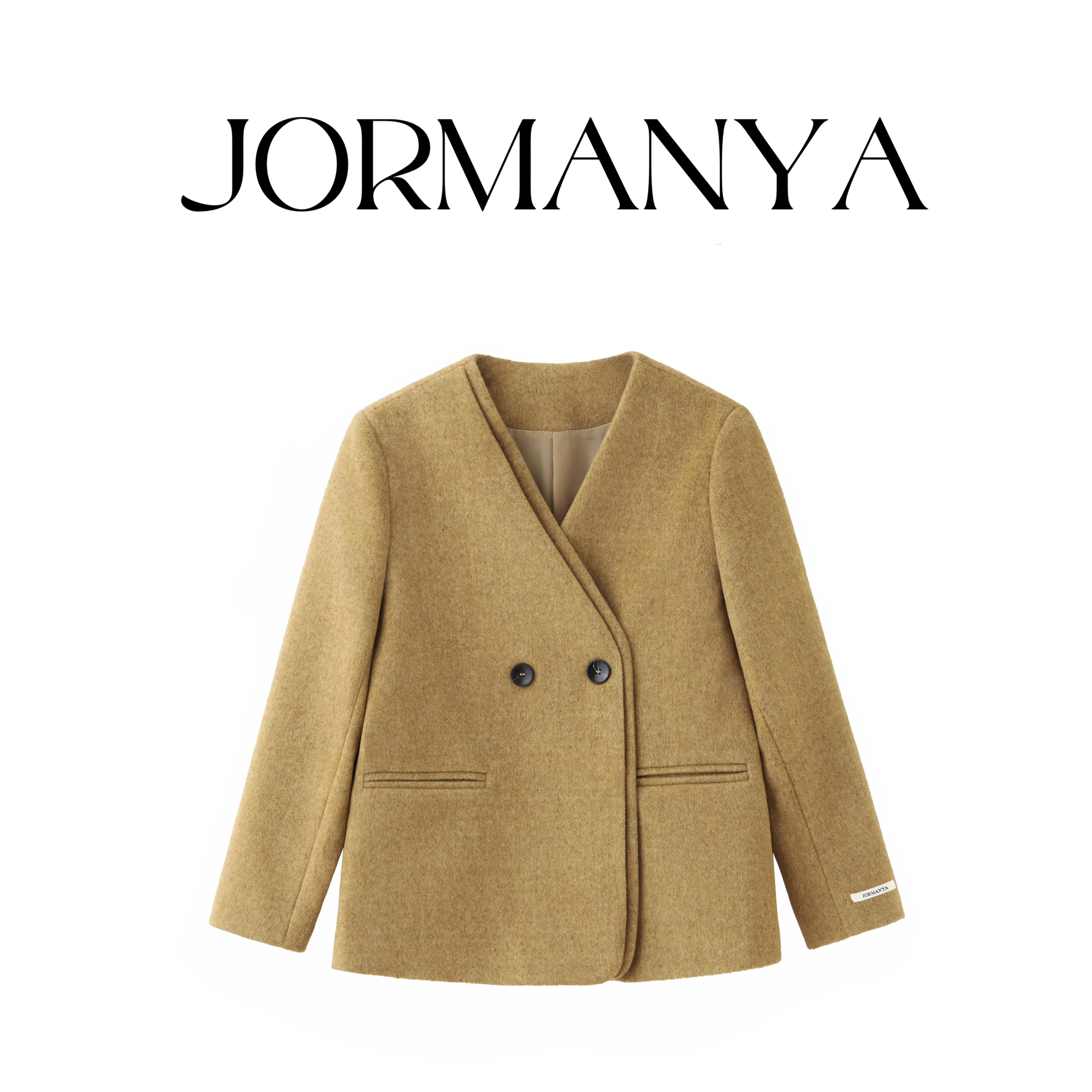 【广州微姐】“V领双门襟”流沙金羊毛呢外套中长气质通勤大衣Z902F