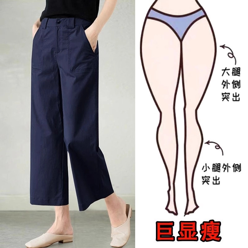 2025夏季薄款大码女装高腰直筒休闲裤梨形身材显瘦宽松阔腿九分裤