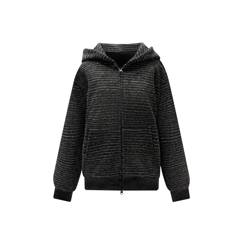 原野 连帽卫衣外套女春秋季2025新款韩系慵懒拉链条纹开衫上衣