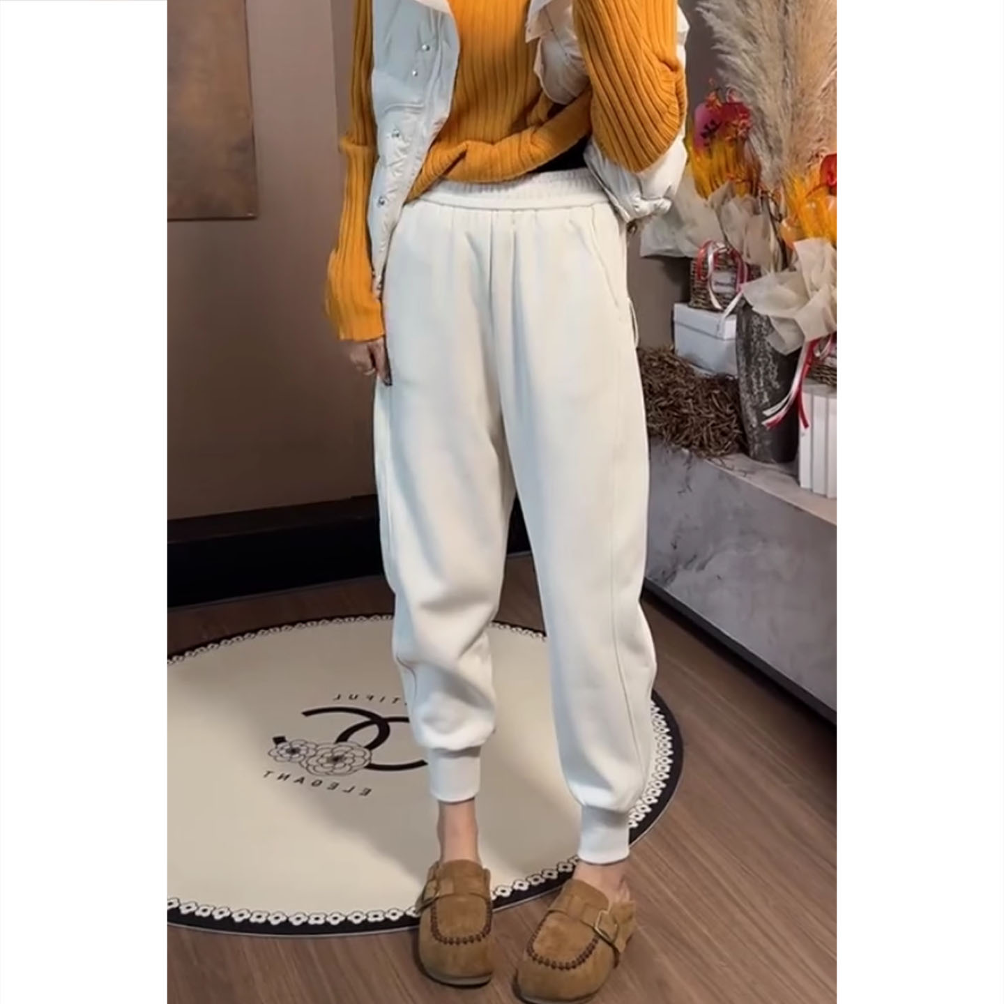 艾塔莉爆款百搭慵懒风休闲裤秋冬女束脚松紧腰保暖卫裤加绒加厚款