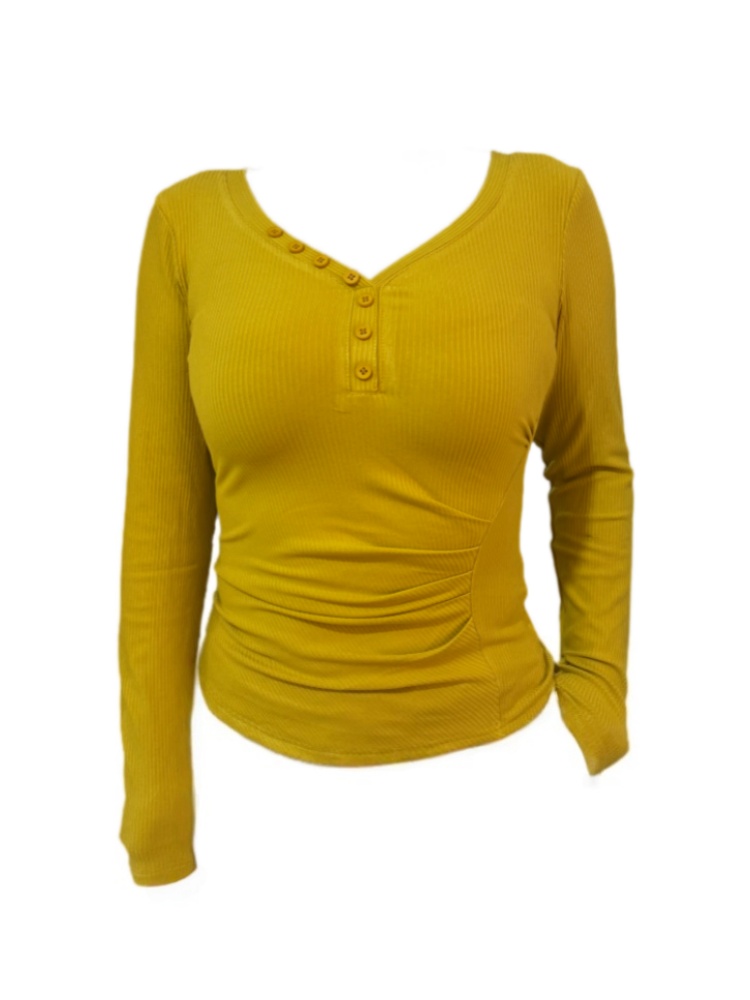 Amy家 微胖mm纯欲风v领正肩长袖T恤女秋冬内搭打底衫修身显瘦上衣