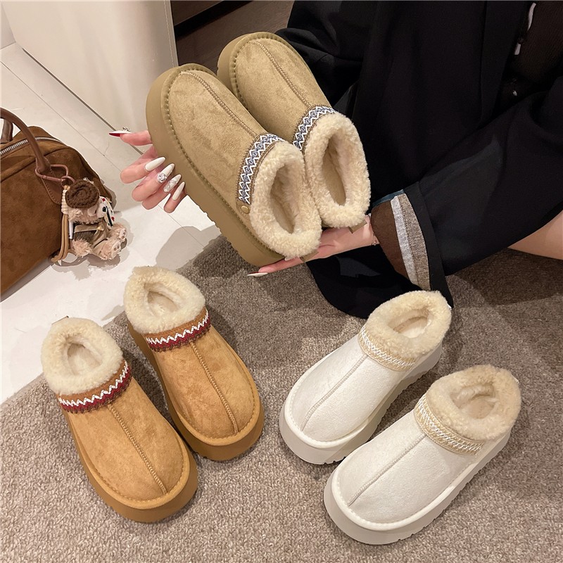 冬季韩版新款软底厚底毛绒半拖时尚雪地靴百搭一脚蹬圆头保暖