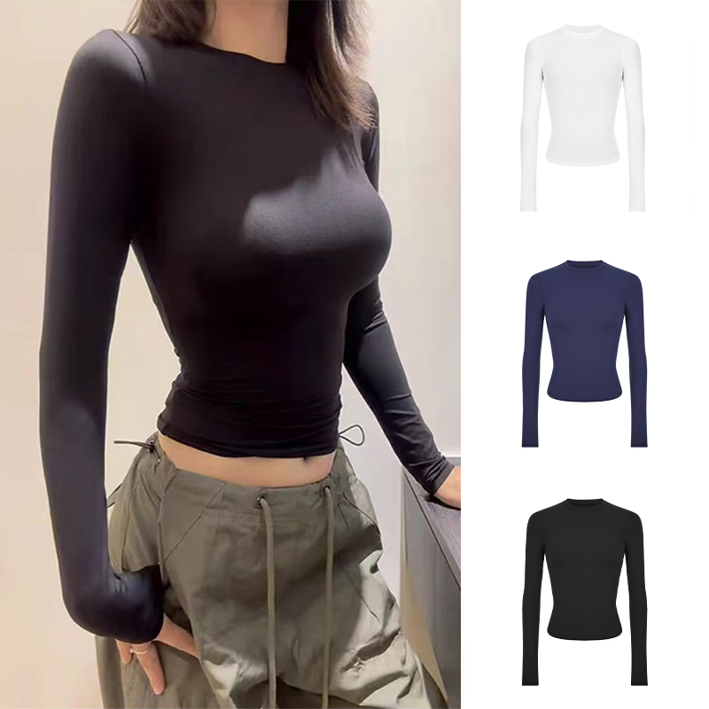 Moses Queen/魔西女王辣妹收腰长袖秋正肩显瘦瑜伽T恤运动上衣女