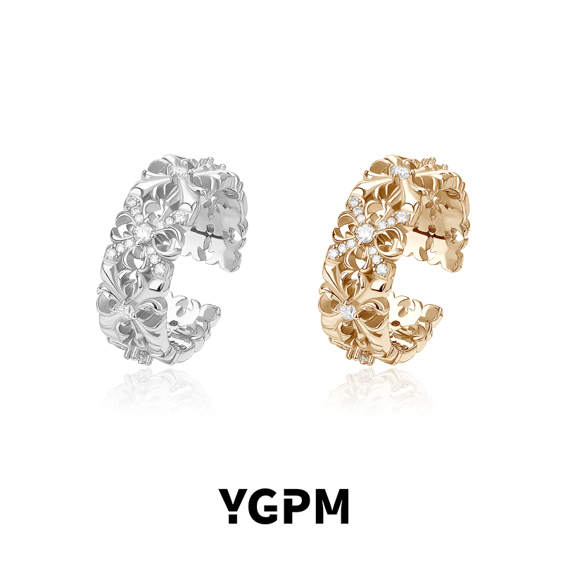 合金莫桑石戒指 YGPM鸢尾花戒指女莫桑钻原创小众满圈设计感开口