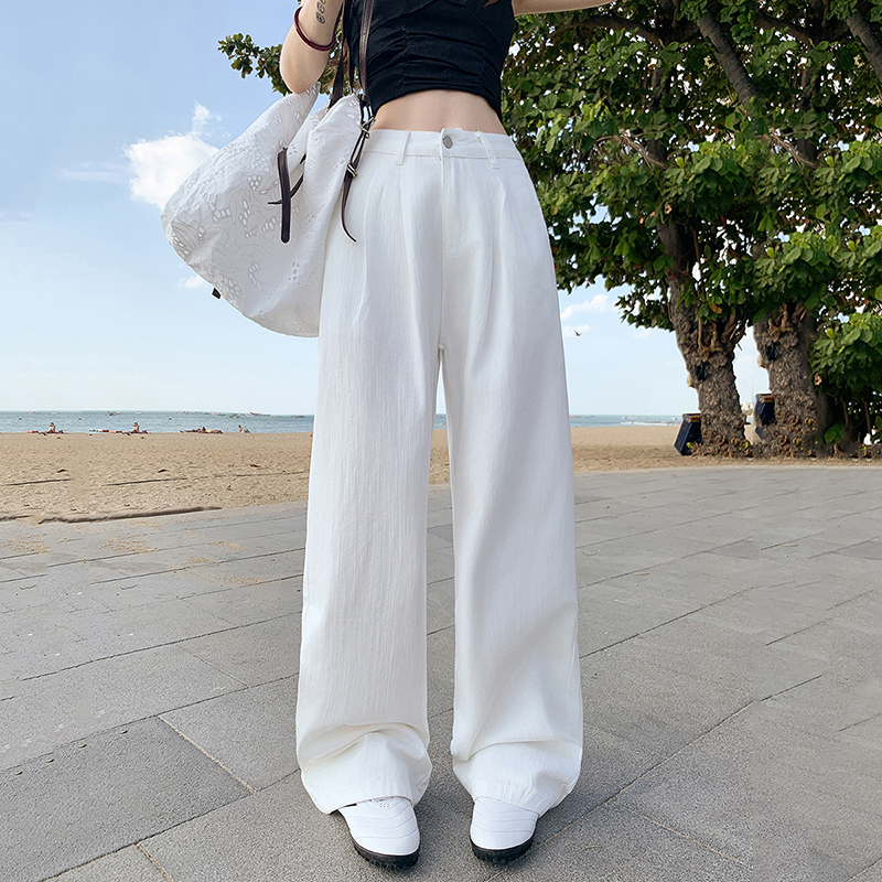 白色阔腿裤子2025春节新款高腰显瘦垂感透气百搭宽松阔腿牛仔裤女