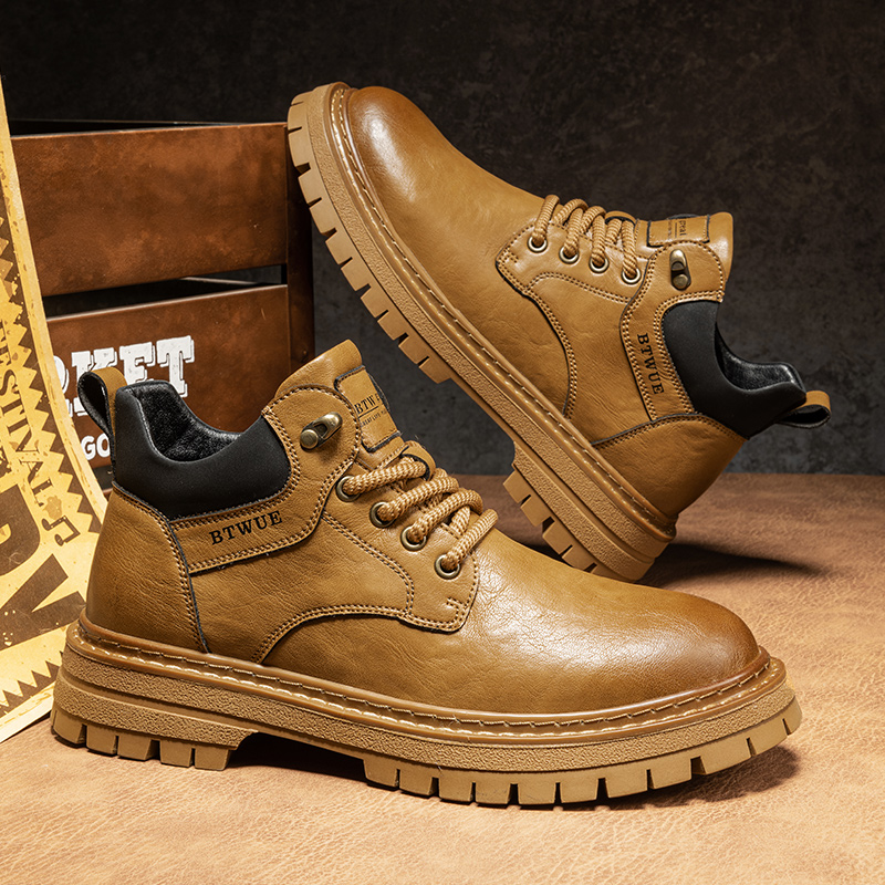 男士作战马丁靴圆头防滑系带耐磨秋冬季男靴复古秋季工装靴潮流