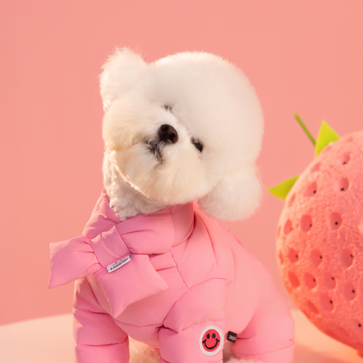 宠物笑脸羽绒四脚衣粉色