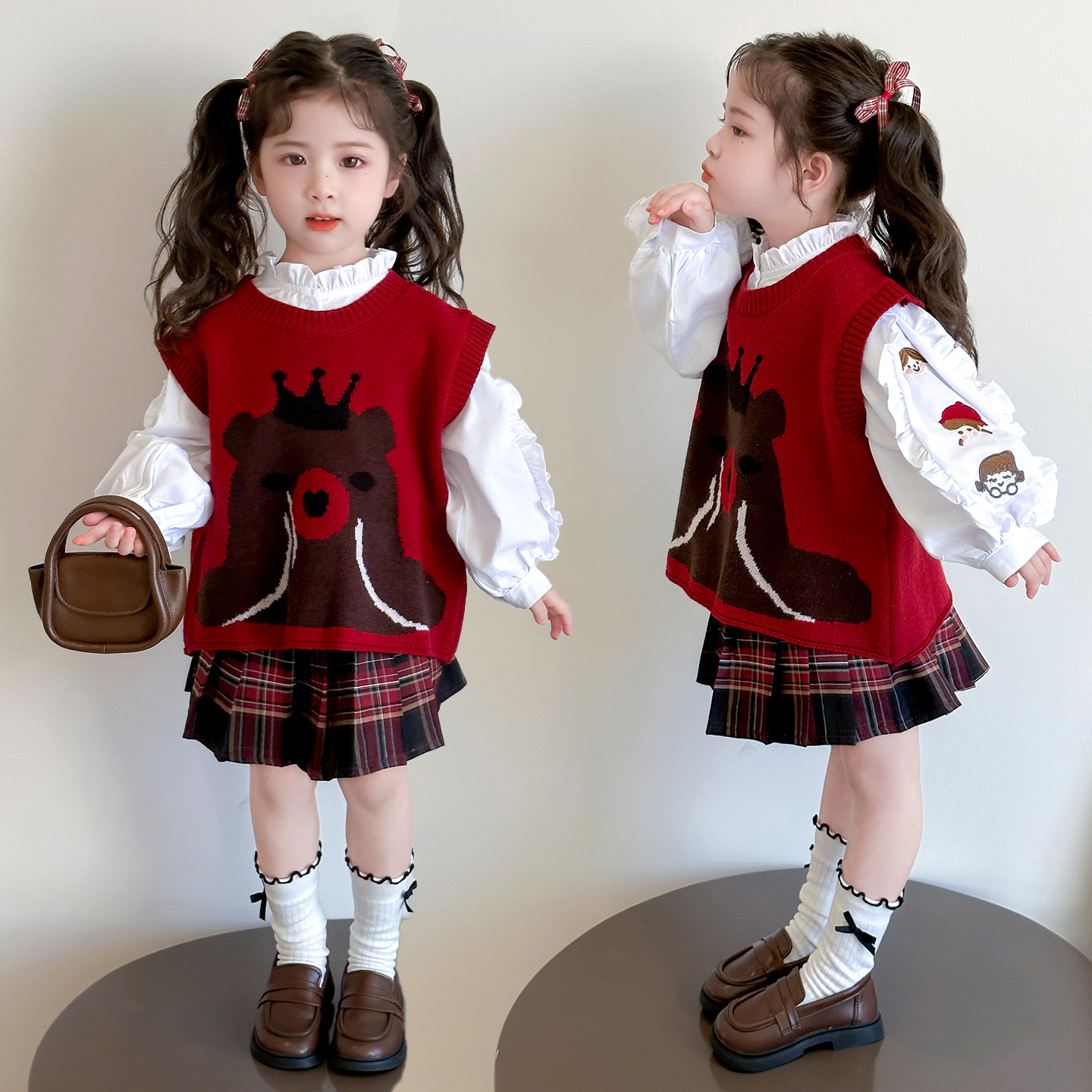 女童装时髦洋气套装春秋2025新款儿童洋气衣服宝宝春季马甲三件套