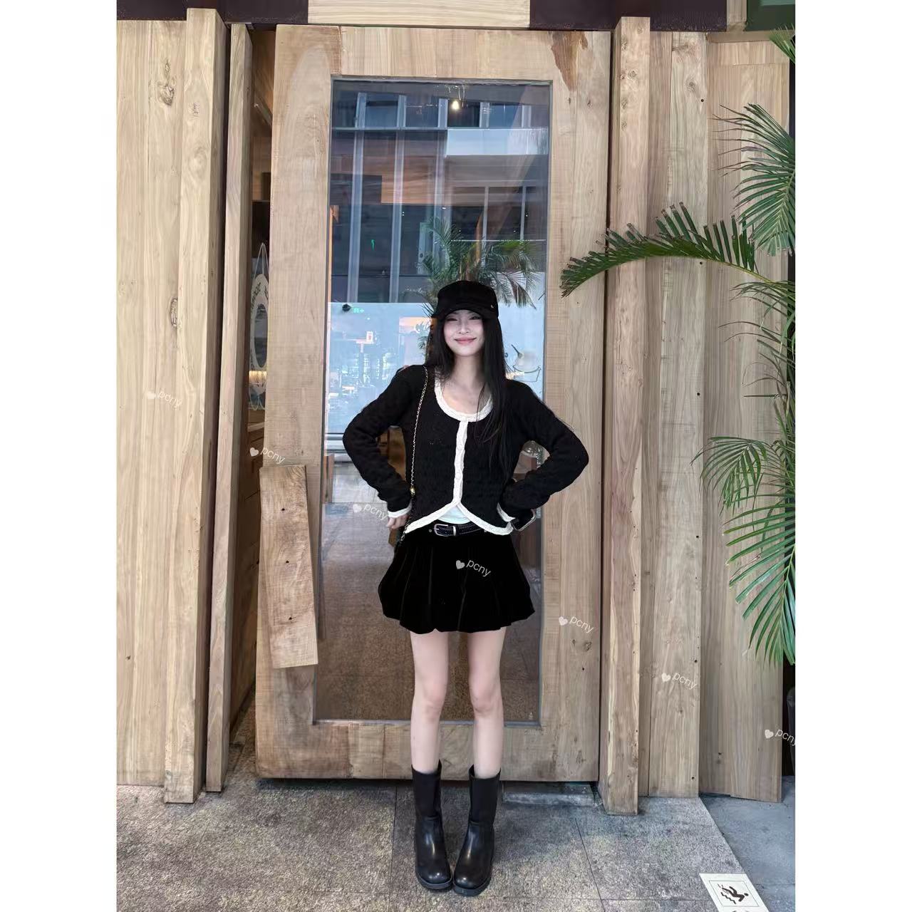 PCNY「绒绽苞序」不理理秋季新款女装时尚花苞半身裙