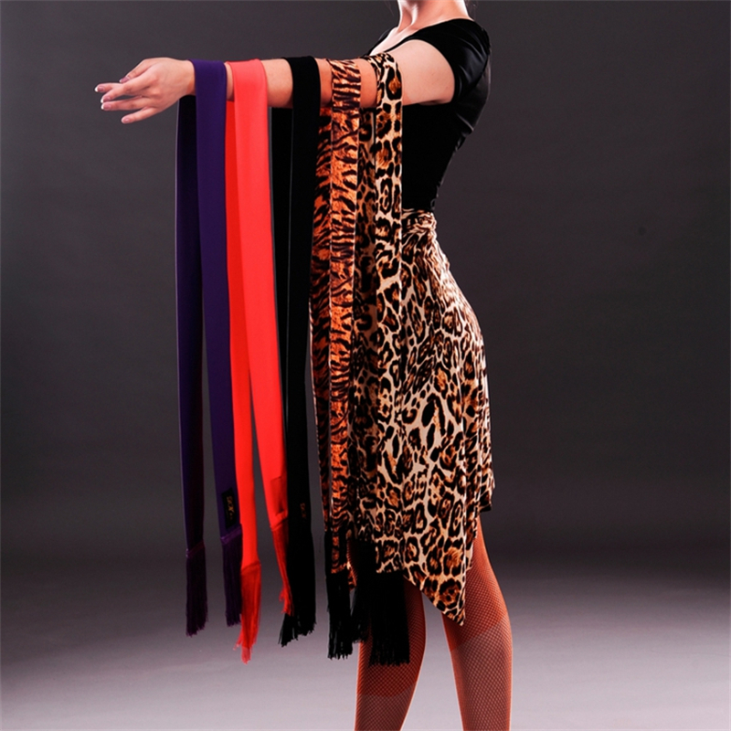 丹凯纯色拉丁舞配饰 国标舞蹈表演演出女式流苏腰带 紫红蓝黑豹纹