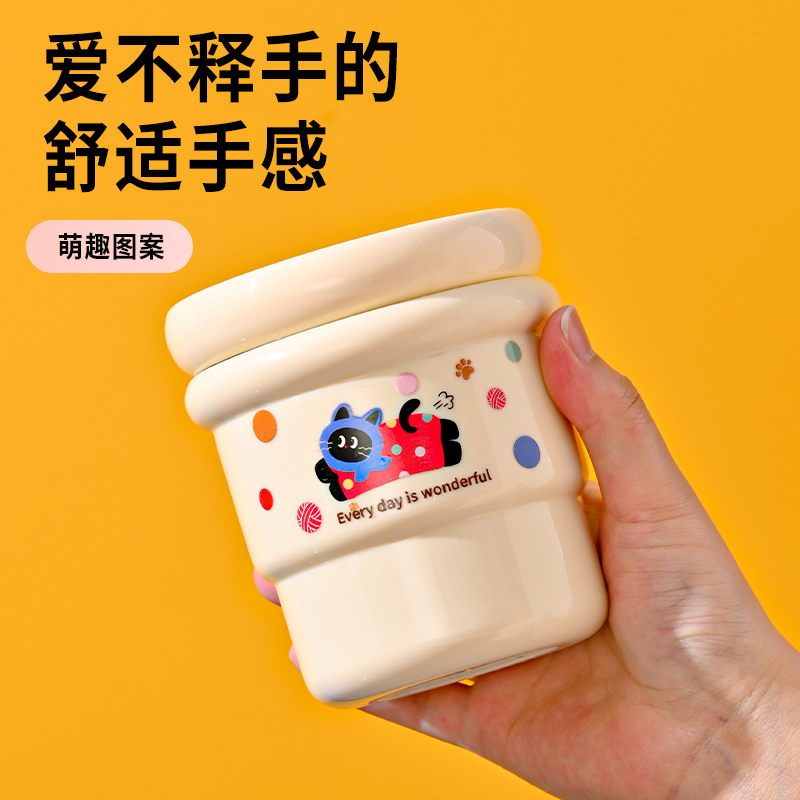 可爱卡通咖啡杯水杯保温杯304不锈钢带吸管防尘不漏水