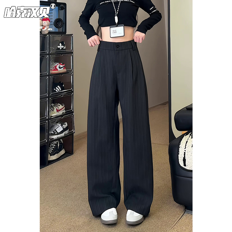 肌理感小西裤男女同款早秋垂感条纹直筒裤子宽松显瘦大码休闲长裤