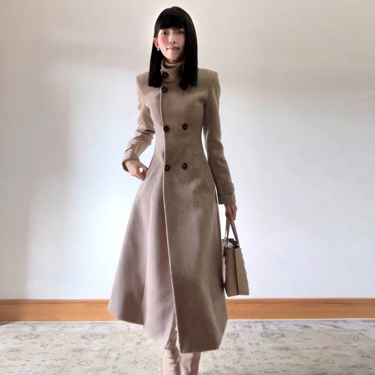 韩系高级感立领毛呢外套女秋冬2025新款小个子巨好看长款收腰大衣