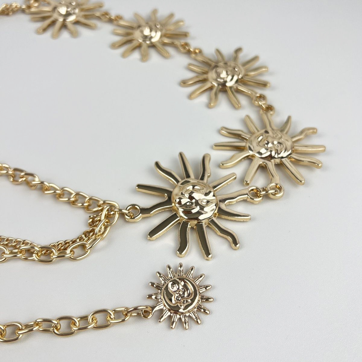 外贸欧美复古金属太阳花腰链挂件多层高级链条连衣裙腰带配饰