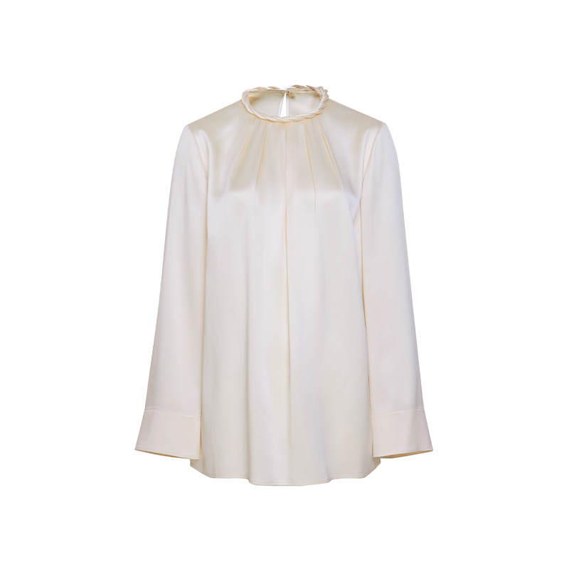 TRACYCHU高定手工编结领香槟色真丝衬衫财阀千金清冷感贵系度假风