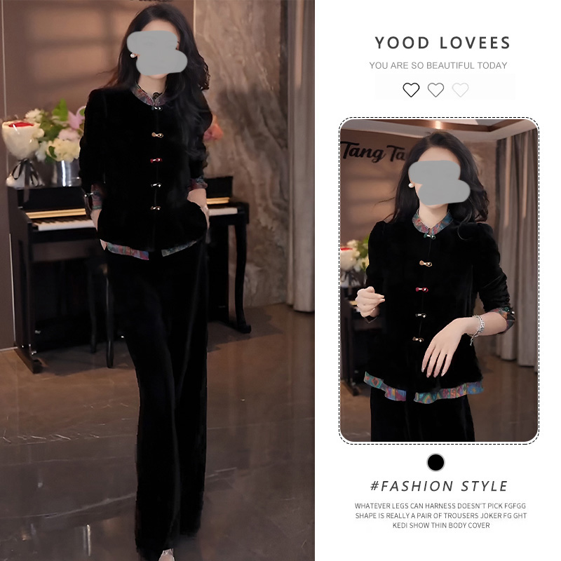 新中式国风高级感黑色丝绒盘扣外套女春秋新款绝美巨好看的小上衣