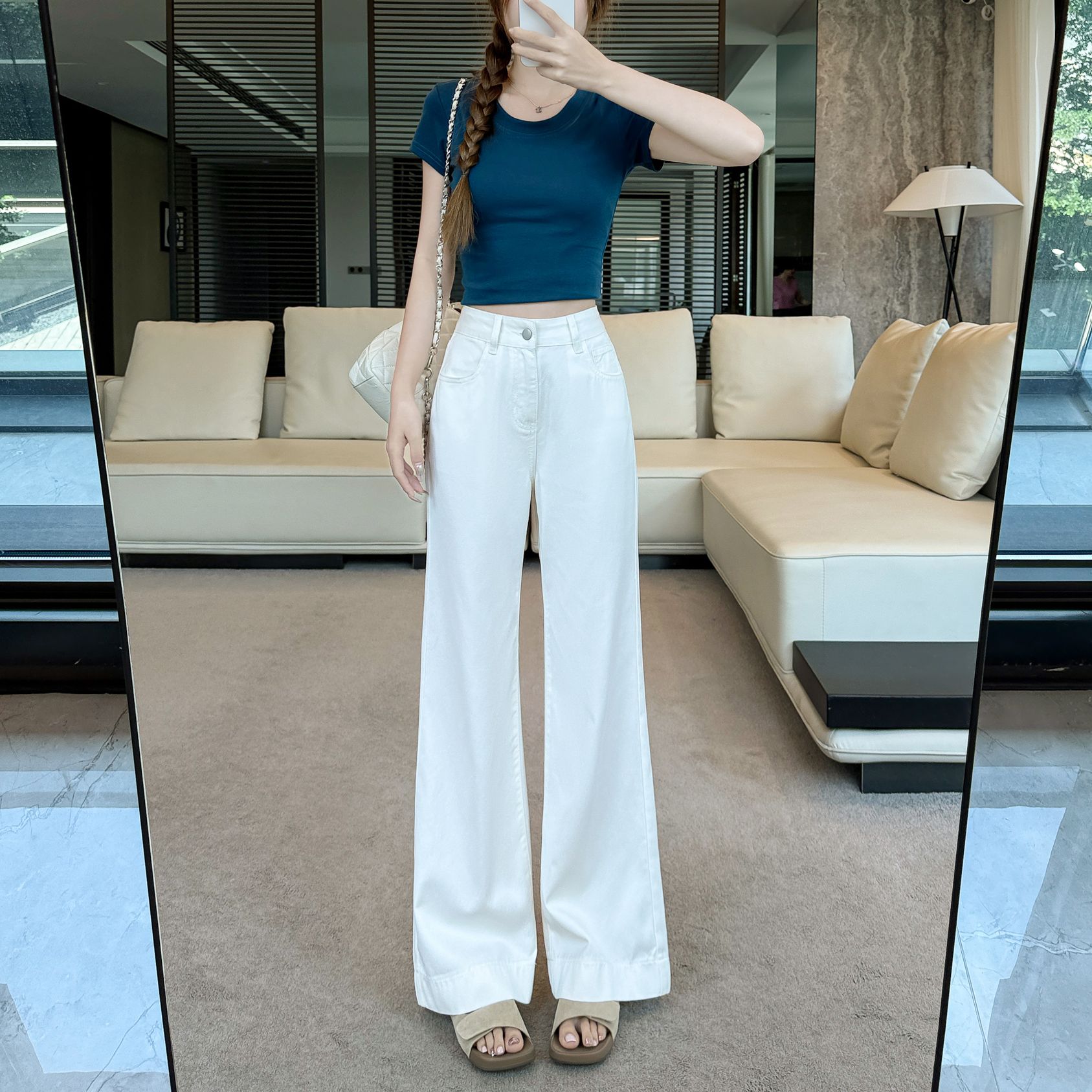 小个子天丝白色牛仔裤女夏季薄款2025新款莱赛尔高腰垂坠感直筒