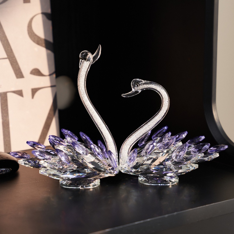 紫色水晶天鹅玄关电视柜酒柜家居装饰品摆件轻奢花瓶摆件