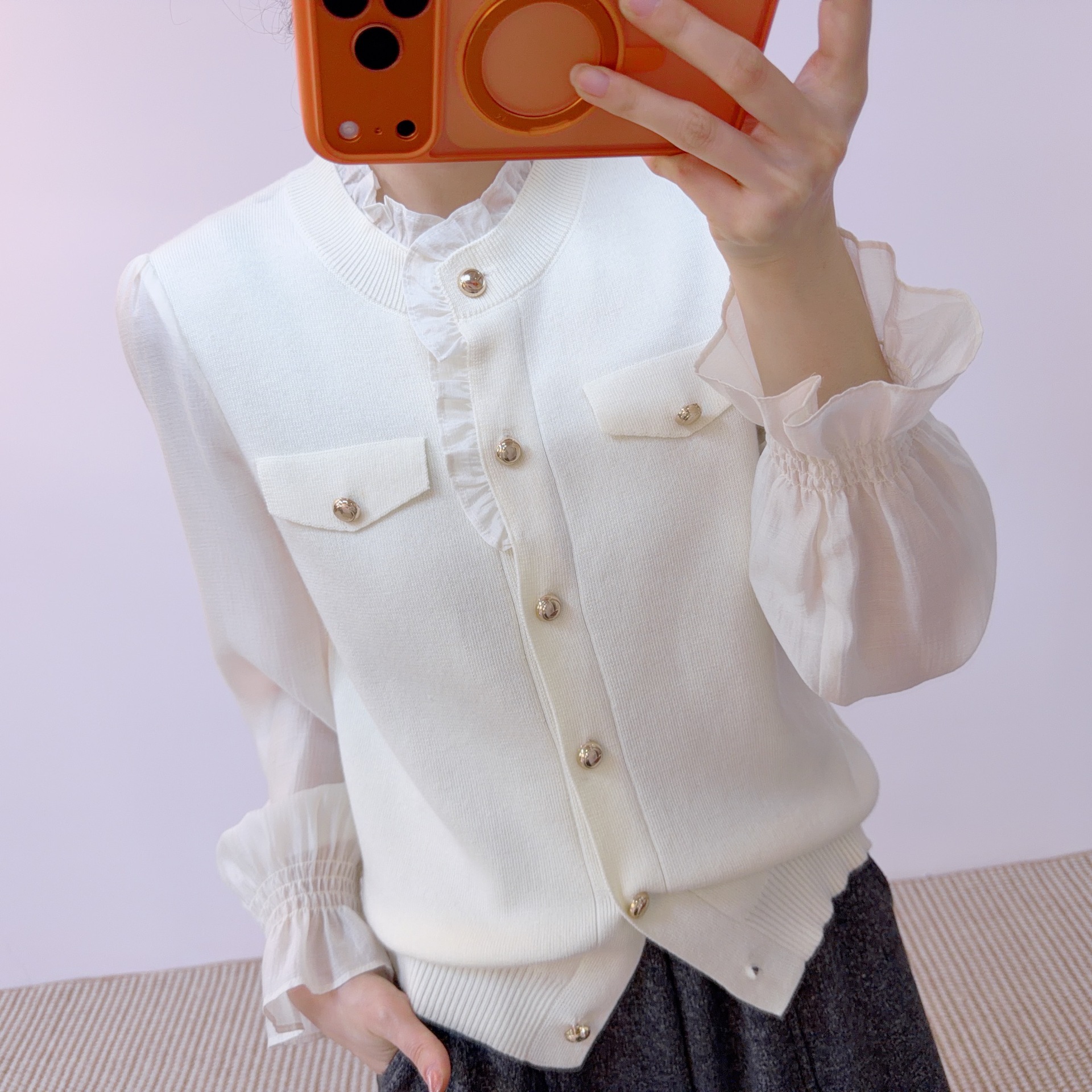 002时尚百搭拼接假两件甜美减龄温柔套头短款针织衫25S1002/GP