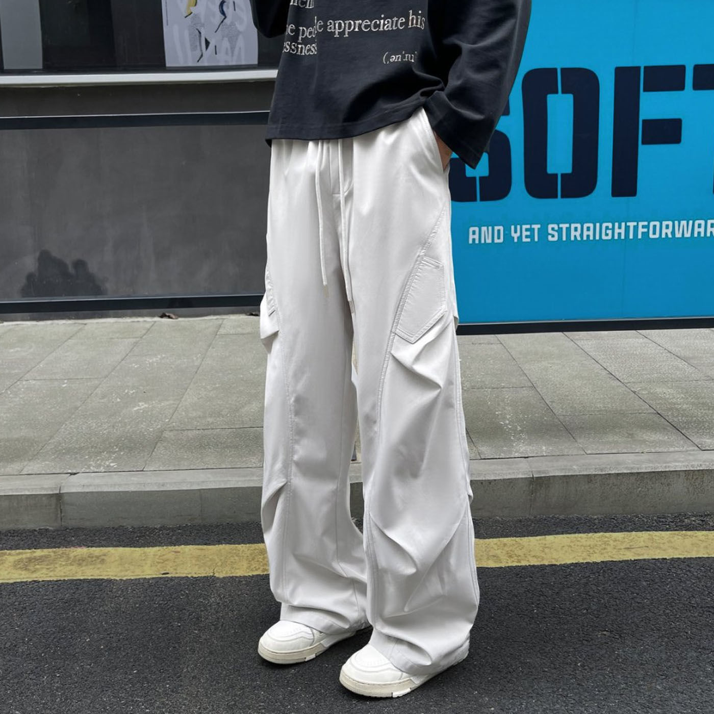 夏季新款褶皱感潮流休闲直筒裤男女薄款户外徒步登山工装速干裤