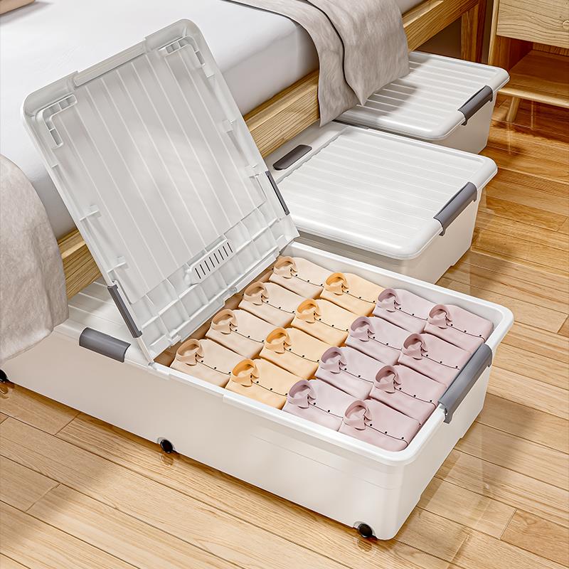 日本进口床底收纳箱扁平抽屉式家用衣服被子整理床下收纳箱