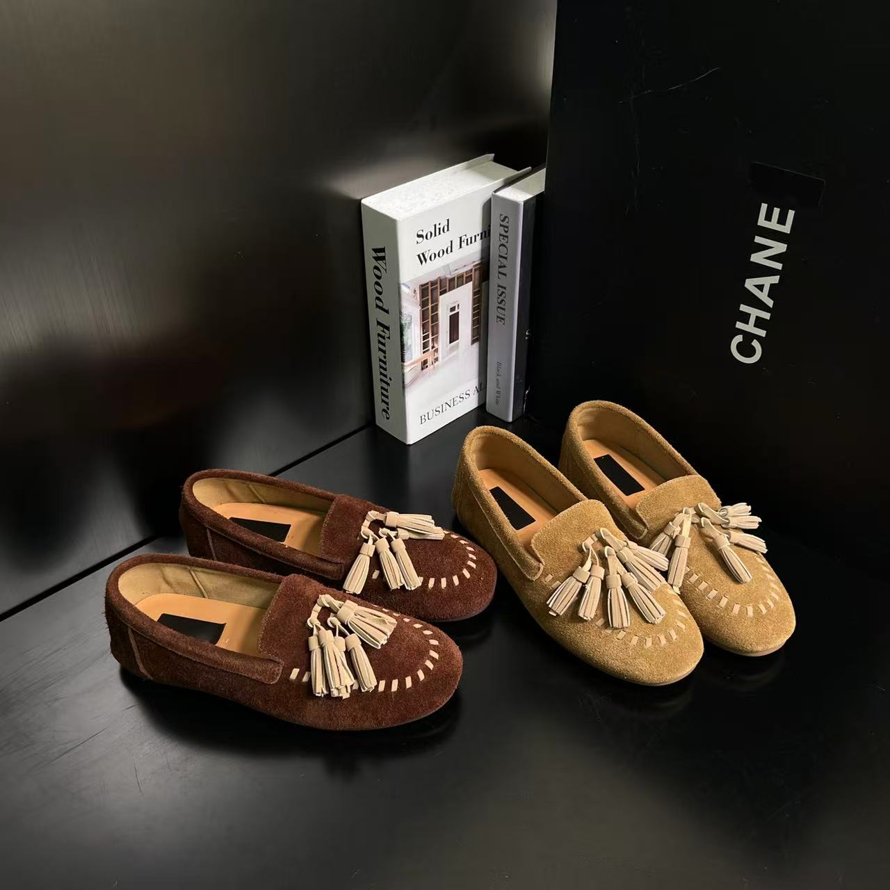 【梧木艺术家】流苏平底勃肯鞋女百搭一脚蹬懒人豆豆单鞋3905-01