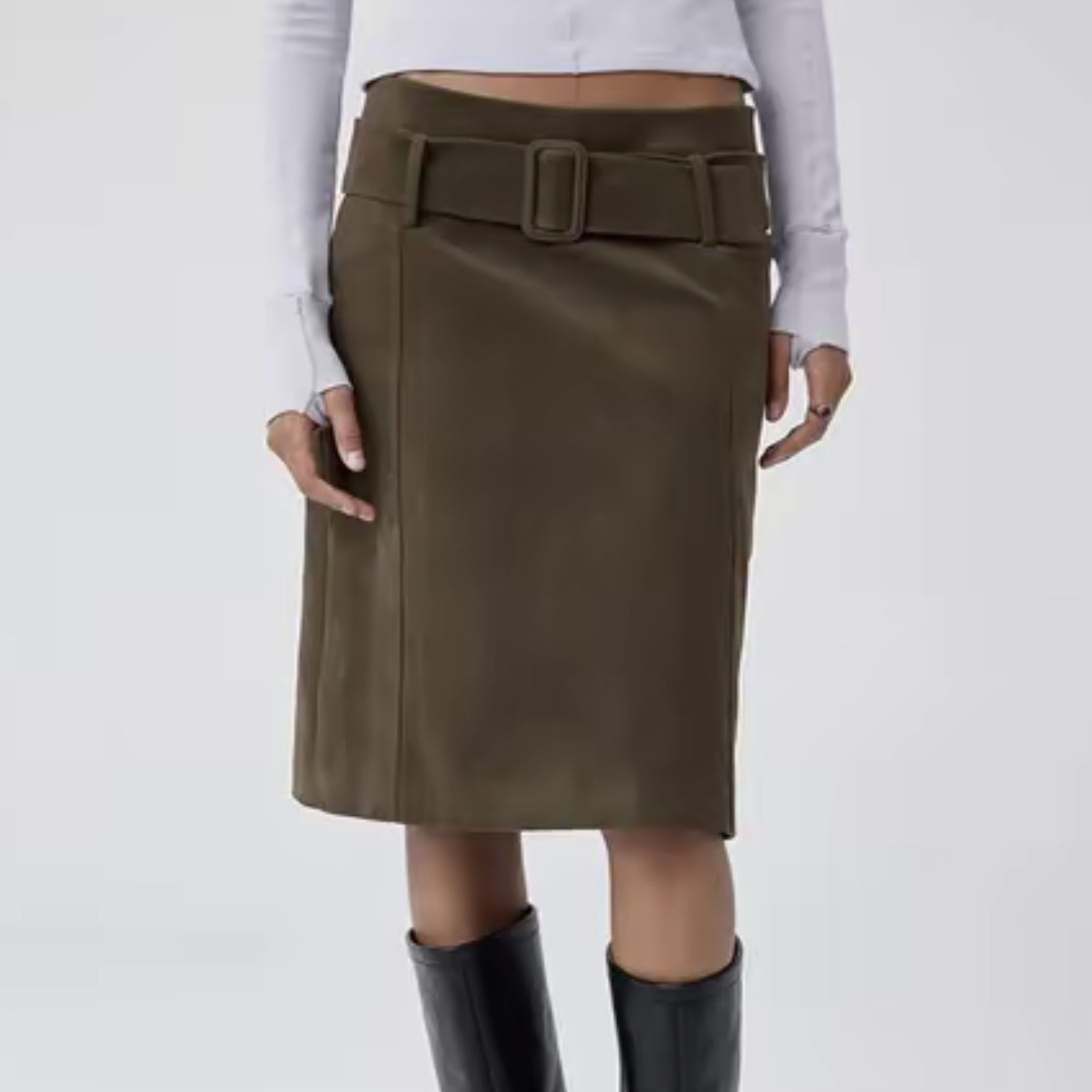 【米妮】“复古麂皮”复古麂皮咖色显瘦半身裙配腰带