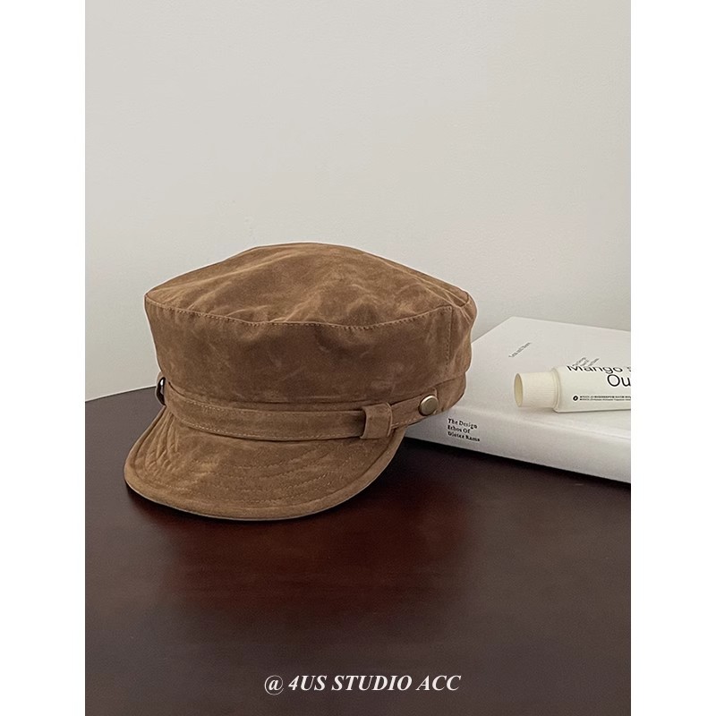 秋季新款复古英伦风报童帽女高级感麂皮绒八角帽显脸小时髦画家帽